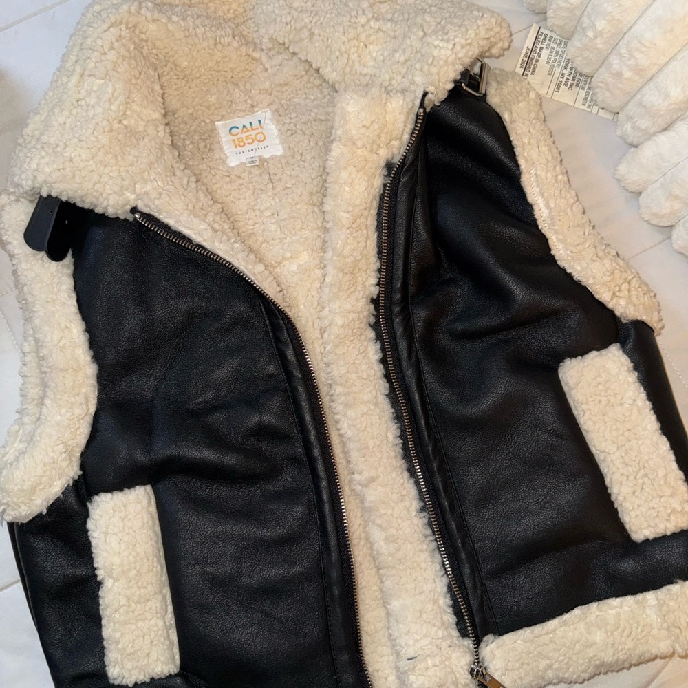Black and Cream Shearling Vest